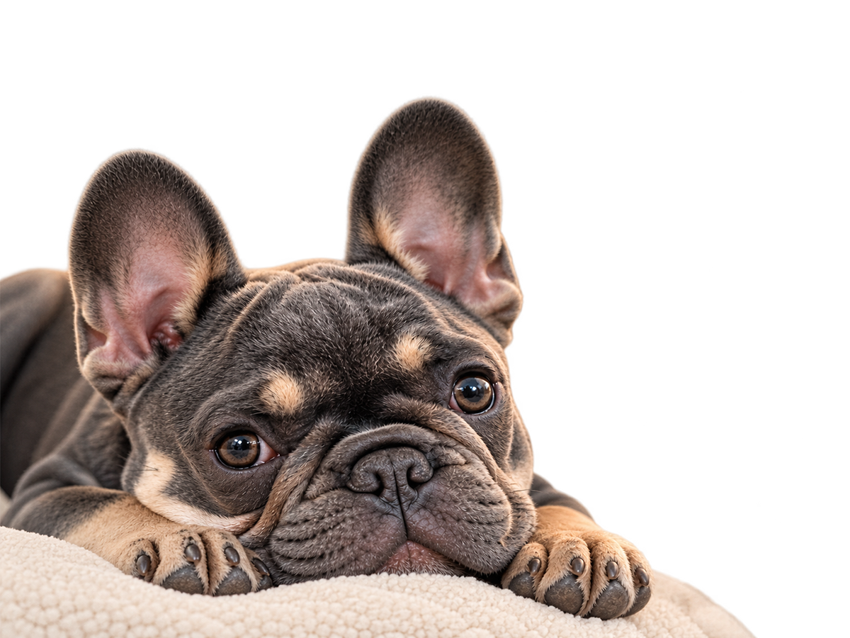 Bouledogue français couché sur une couverture